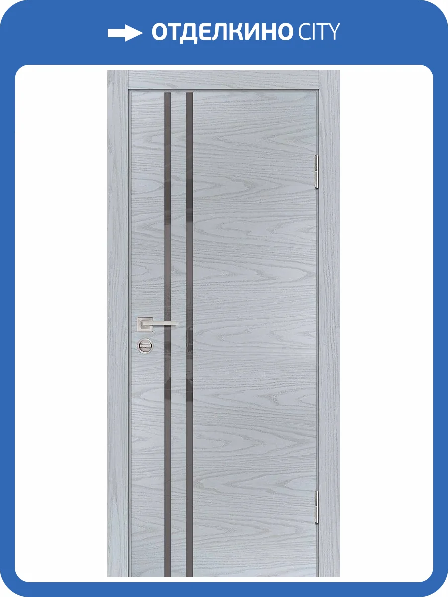 Межкомнатная дверь Profilo Porte экошпон P-11, остекленная, с ABS кромкой, дуб скай серый, лакобель серый 700x2000 фото 2