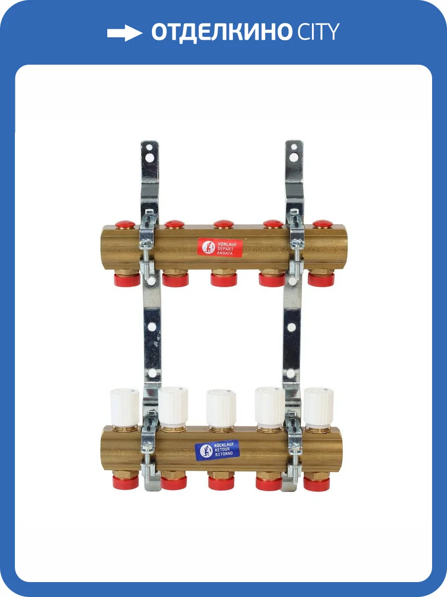 Коллекторная группа Giacomini для систем отопления, с балансировочными клапанами, R553D, латунь, 1x3/4E, 10 отводов, кронш.R588Z фото 2