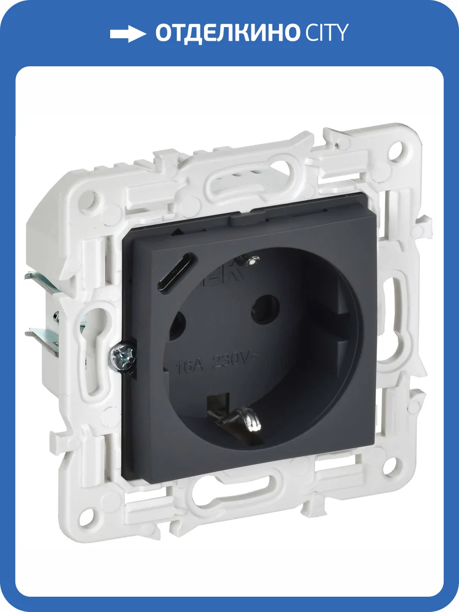 Розетка 1-местная с заземлением, шторками и USB Type С IEK Skandy SK-R14-16-U14-018-K53 графит фото 4