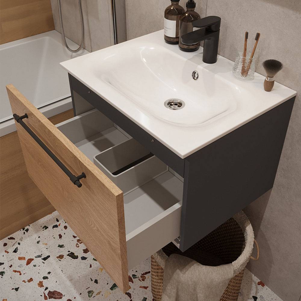 Тумба с раковиной Terminus Venta VEN10601300001O шпон, дуб, 60x38 фото 2