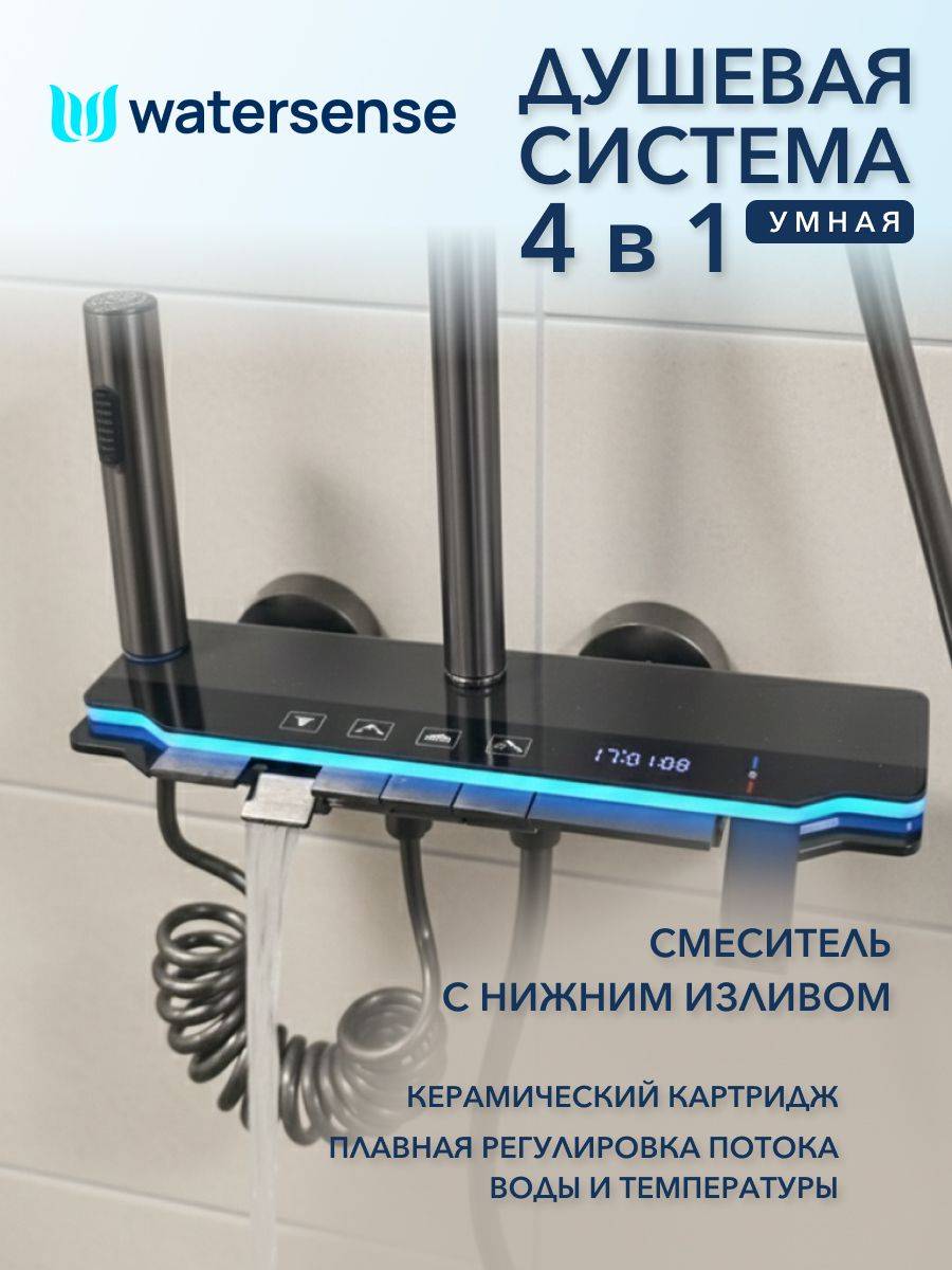 Душевая система Watersense Amelia Powerful W01817 графит фото 5