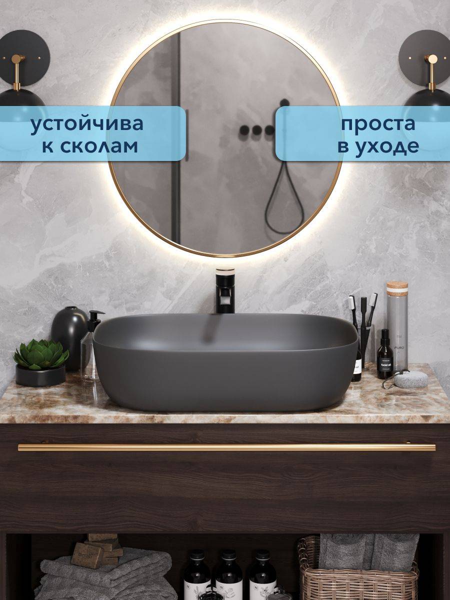 Раковина Watersense Rita 60 W00059 графит матовый фото 4