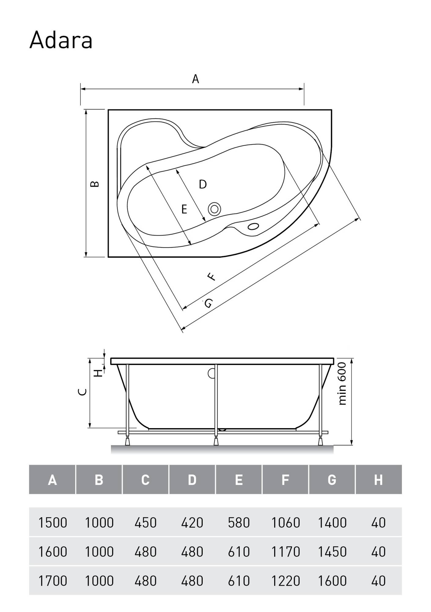 Акриловая ванна Relisan Adara L 170x100 фото 7