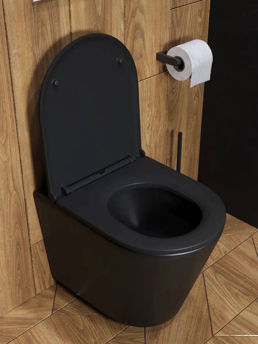 Унитаз подвесной Watersense Rita W00085 безободковый, сиденье микролифт, черный матовый фото 9