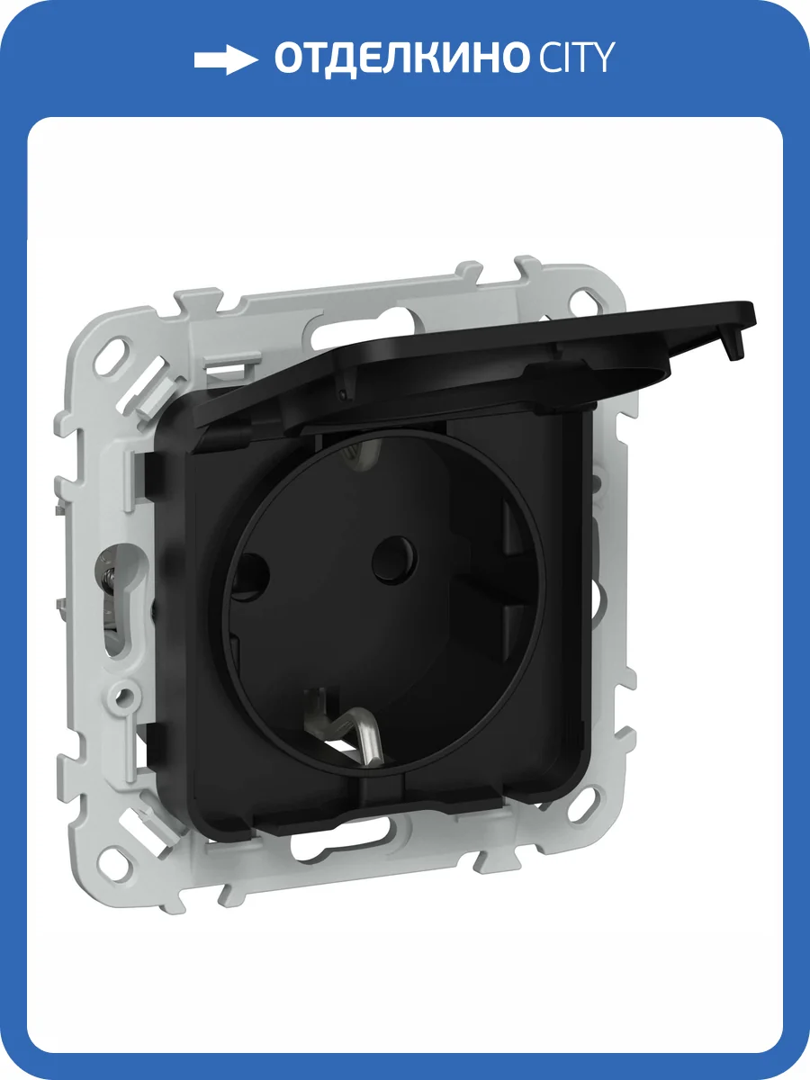 Розетка 1-местная с заземлением, шторками и крышкой IEK Flite FI-R16-16-44-K02 черный фото 2
