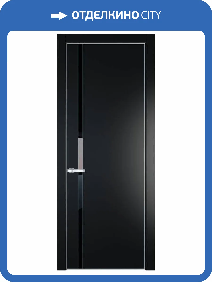 Межкомнатная дверь Profil Doors 21 PE полотно Блэк, кромка алюминиевая с четырех сторон матовая, стеклянная вставка черный лак 600x2000 фото 2