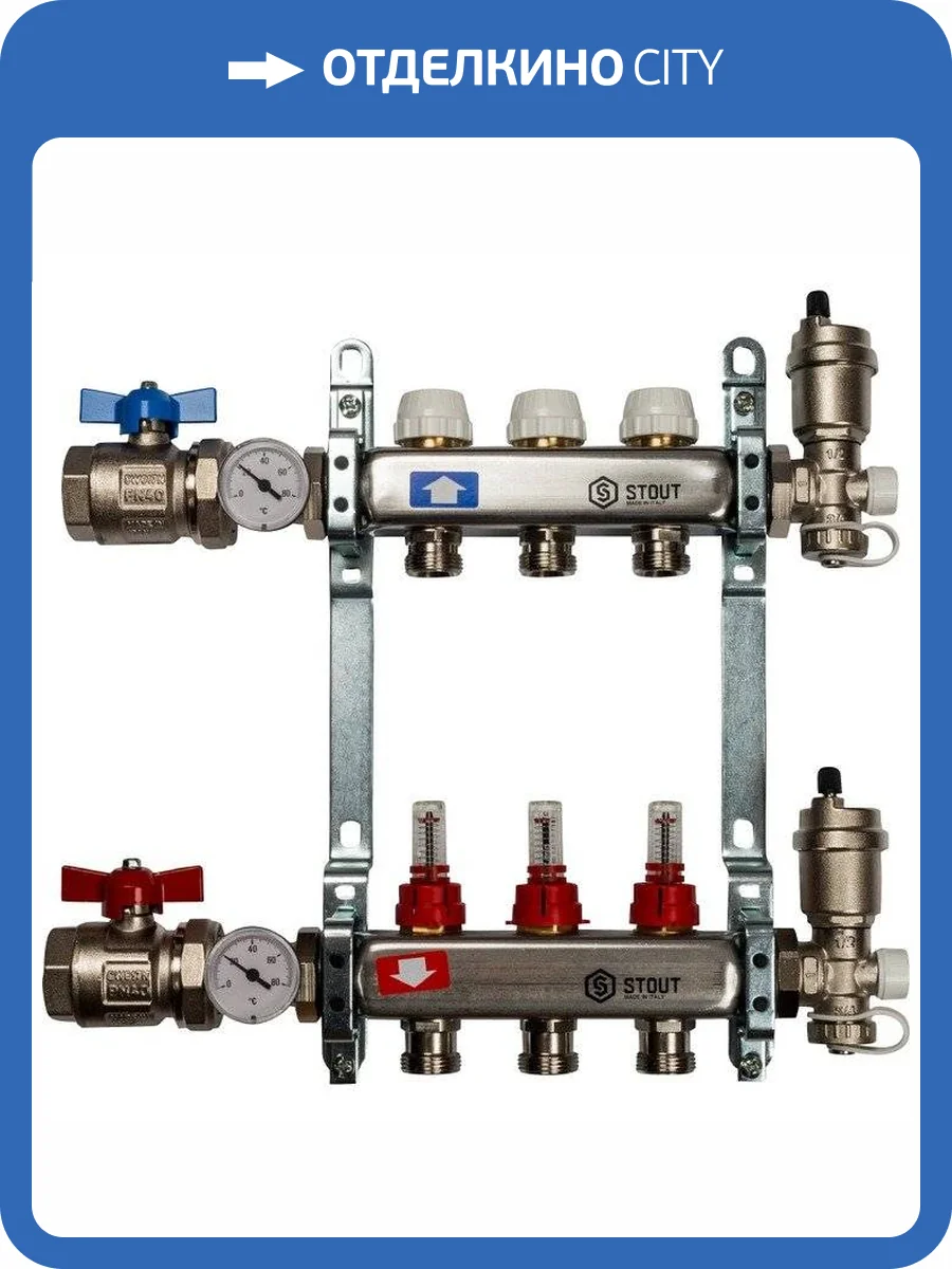 Коллектор Stout из нержавеющей стали в сборе с расходомерами 1/3/4x3, SMS 0907 000003 фото 6