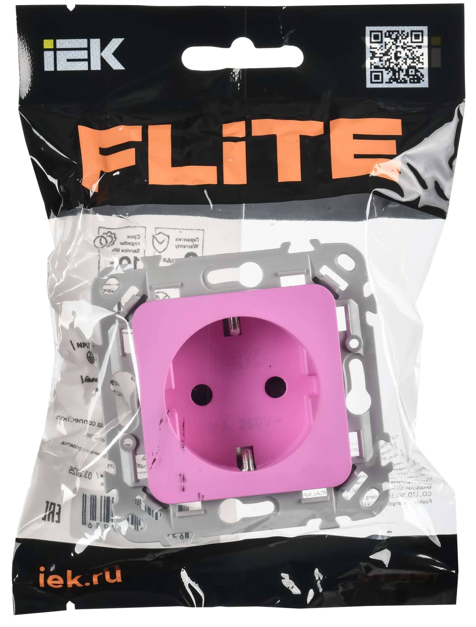 Розетка 1-местная с заземлением и шторками IEK Flite FI-R14-16-1-K99 пурпурный фото 2
