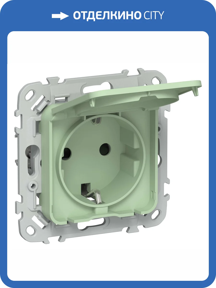 Розетка 1-местная с заземлением, шторками и крышкой IEK Flite FI-R16-16-44-K93 фисташковый фото 2