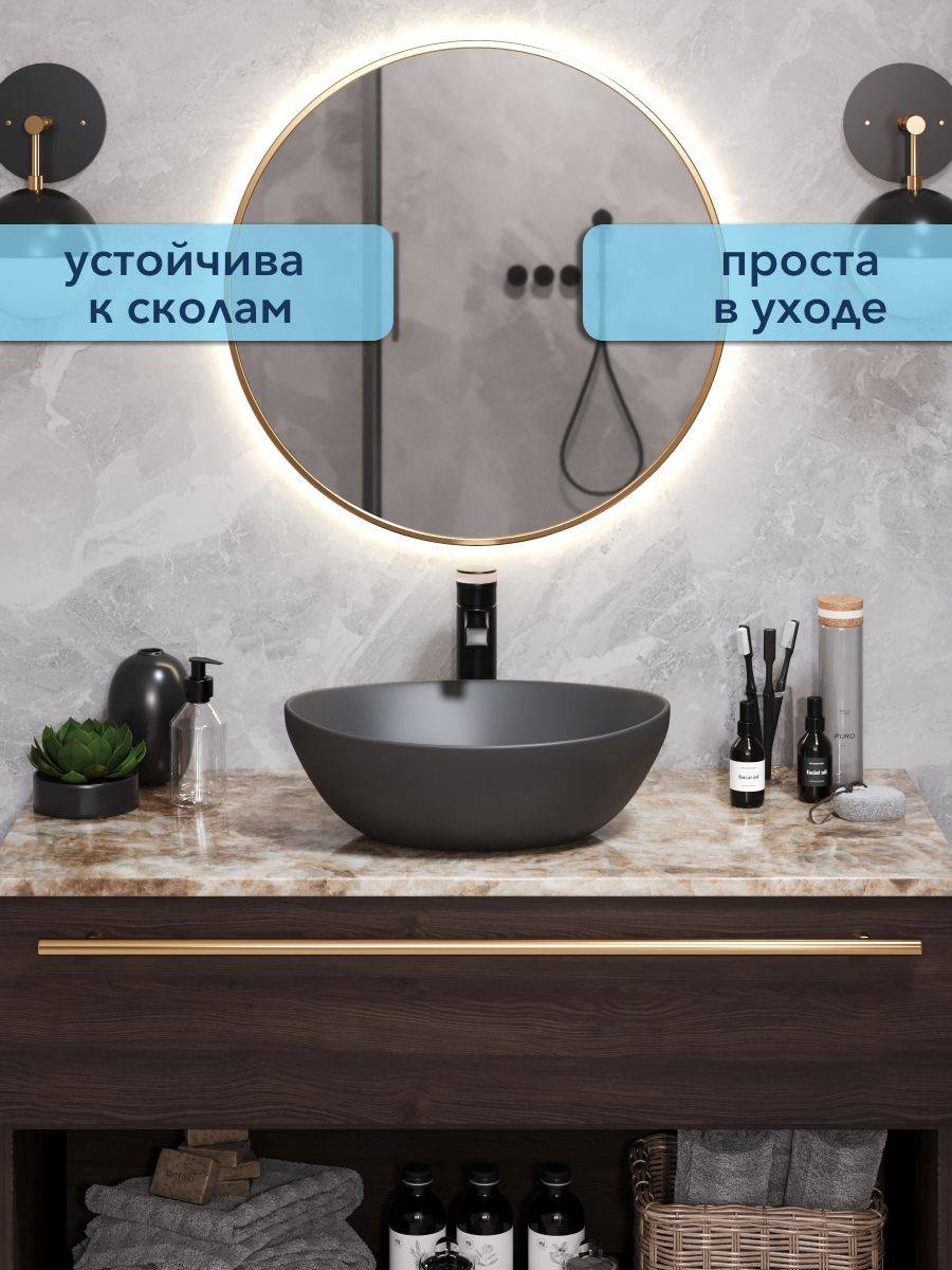 Раковина Watersense Amelia 40 W00065 графит матовый фото 4