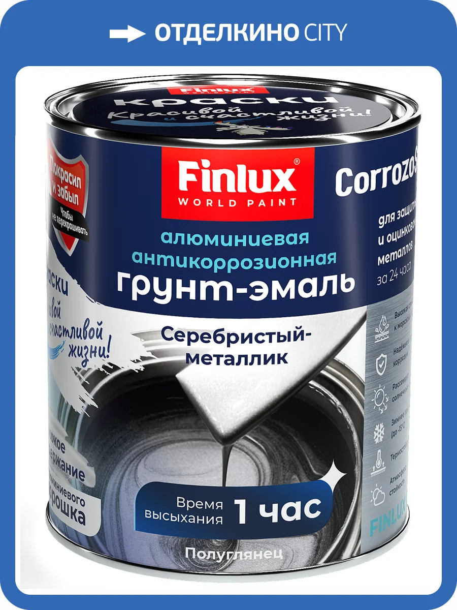 Антикоррозионная водостойкая алюминиевая эмаль Finlux F-990 полуматовая серебристая 20 кг фото 2