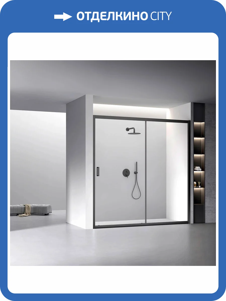 Душевая дверь в нишу Veconi Vianno VN60B-190-01-C5 профиль Черный, стекло прозрачное, 190x195 фото 3