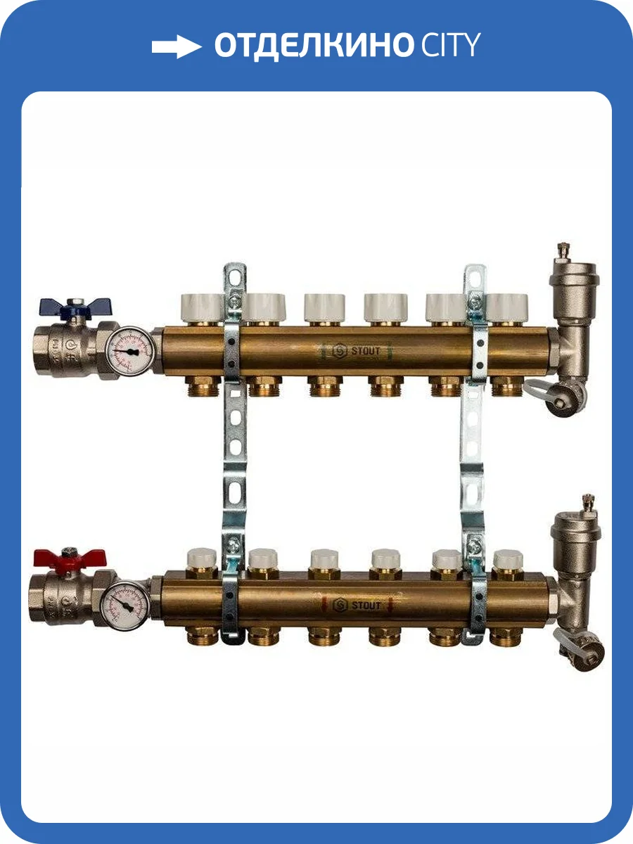 Коллектор Stout распределительный из латуни без расходомеров 1/3/4x6, SMB 0468 000006 фото 6