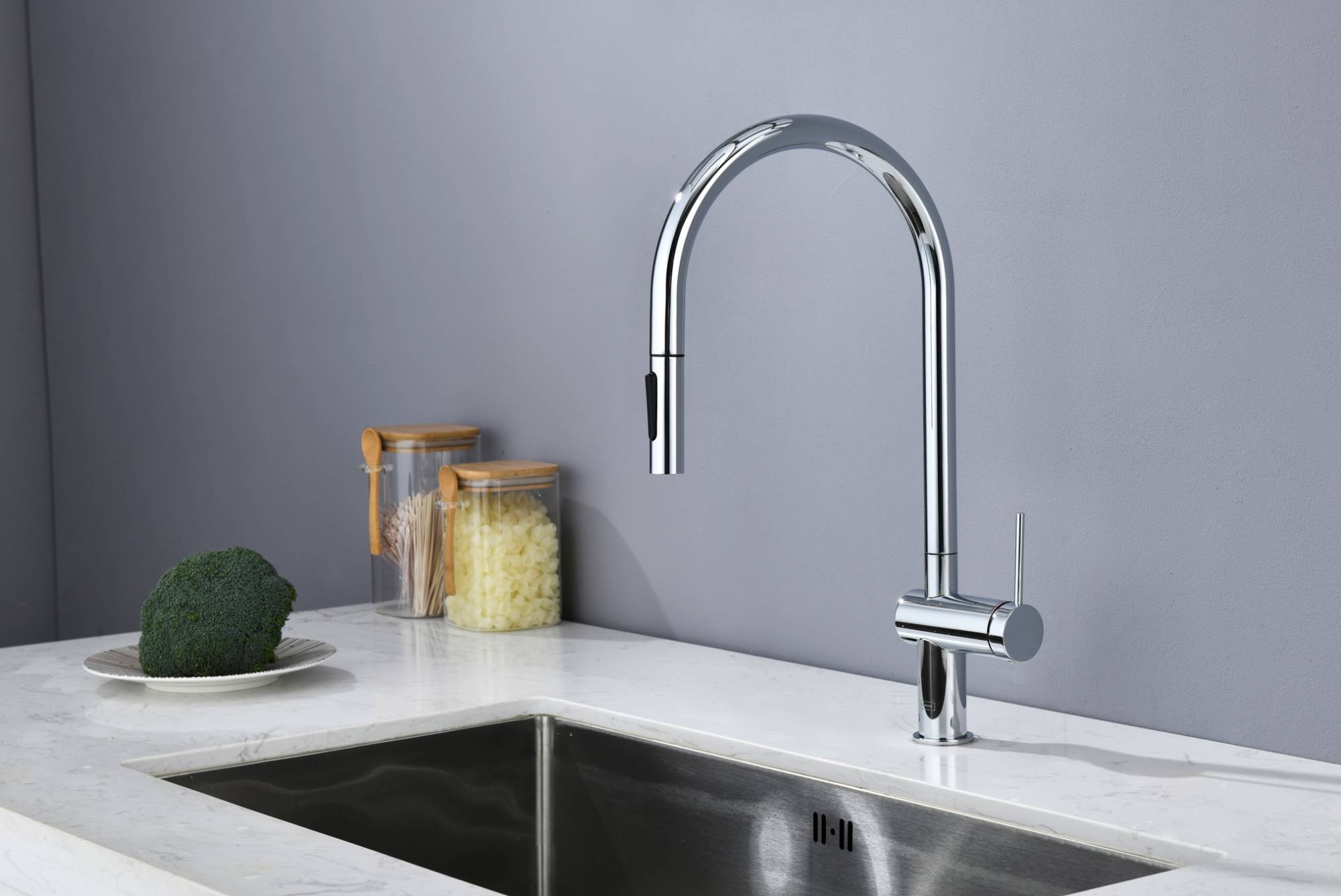 Смеситель для кухни AQUAme Cucina AQM9901CR с выдвижным изливом, хром фото 4