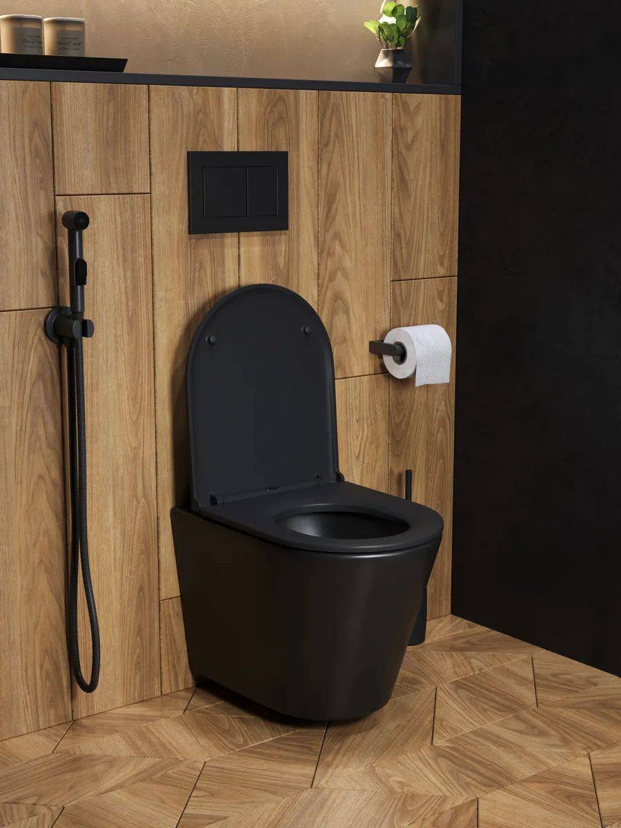 Унитаз подвесной Watersense Rita W00085 безободковый, сиденье микролифт, черный матовый фото 8