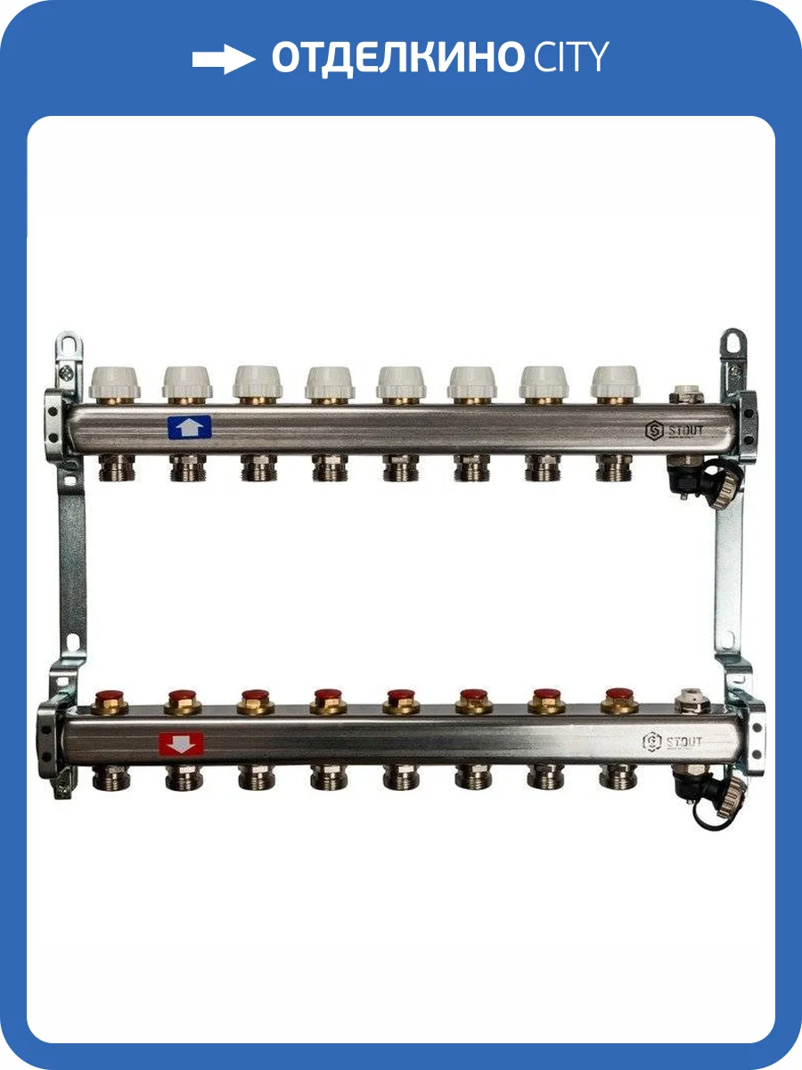 Коллектор Stout из нержавеющей стали без расходомеров, с клапаном вып. воздуха и сливом 1/3/4x8, SMS-0932-000008 фото 7