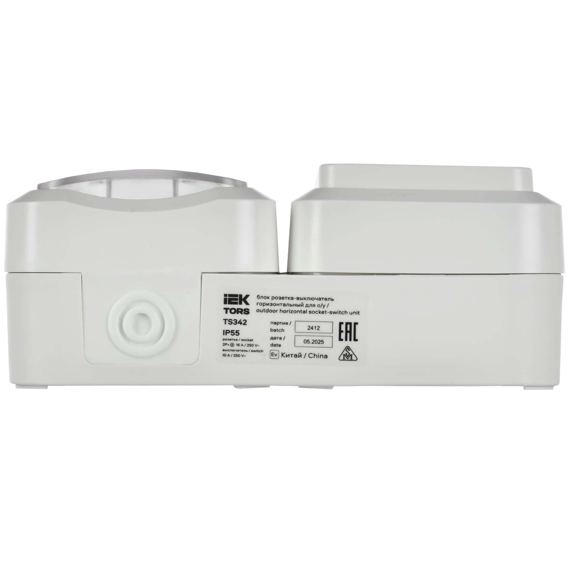 Розетка+Выключатель 1-клавишный IEK Tors TS-G10-6-55-V-K01 белый фото 5