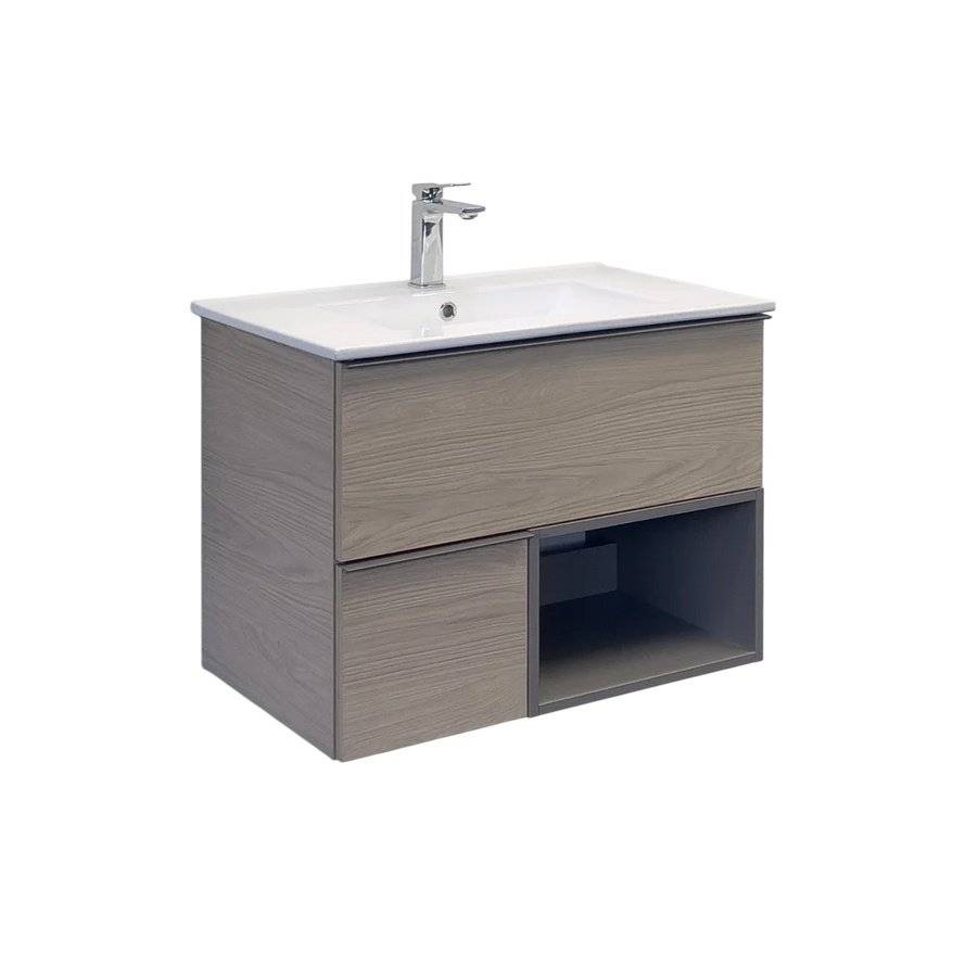 Тумба с раковиной Comforty Тургояк-75 00-00020597 подвесная, дуб светлый