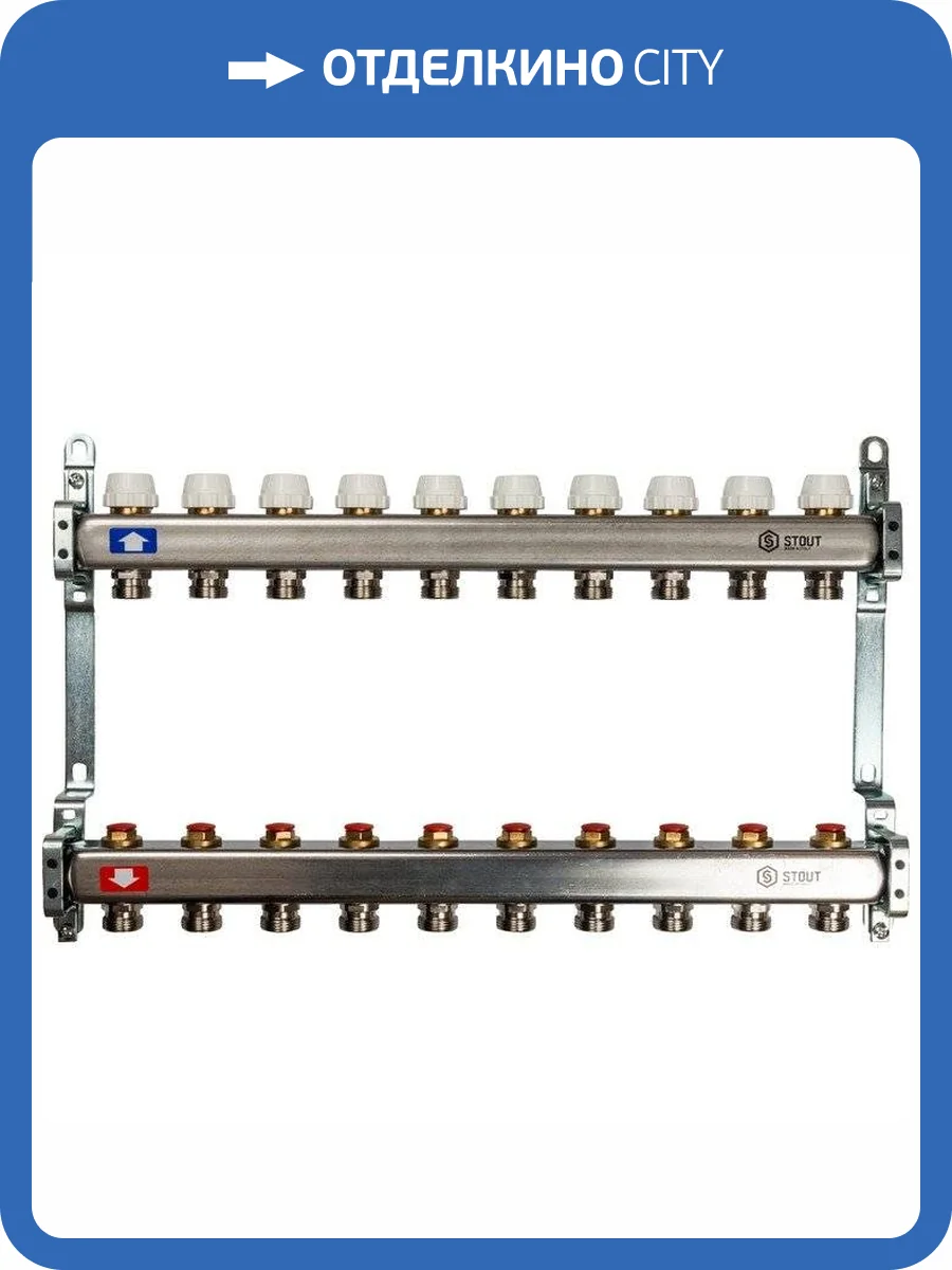 Коллектор Stout из нержавеющей стал с запорными клапанами 1/3/4x10, SMS 0922 000010 фото 7
