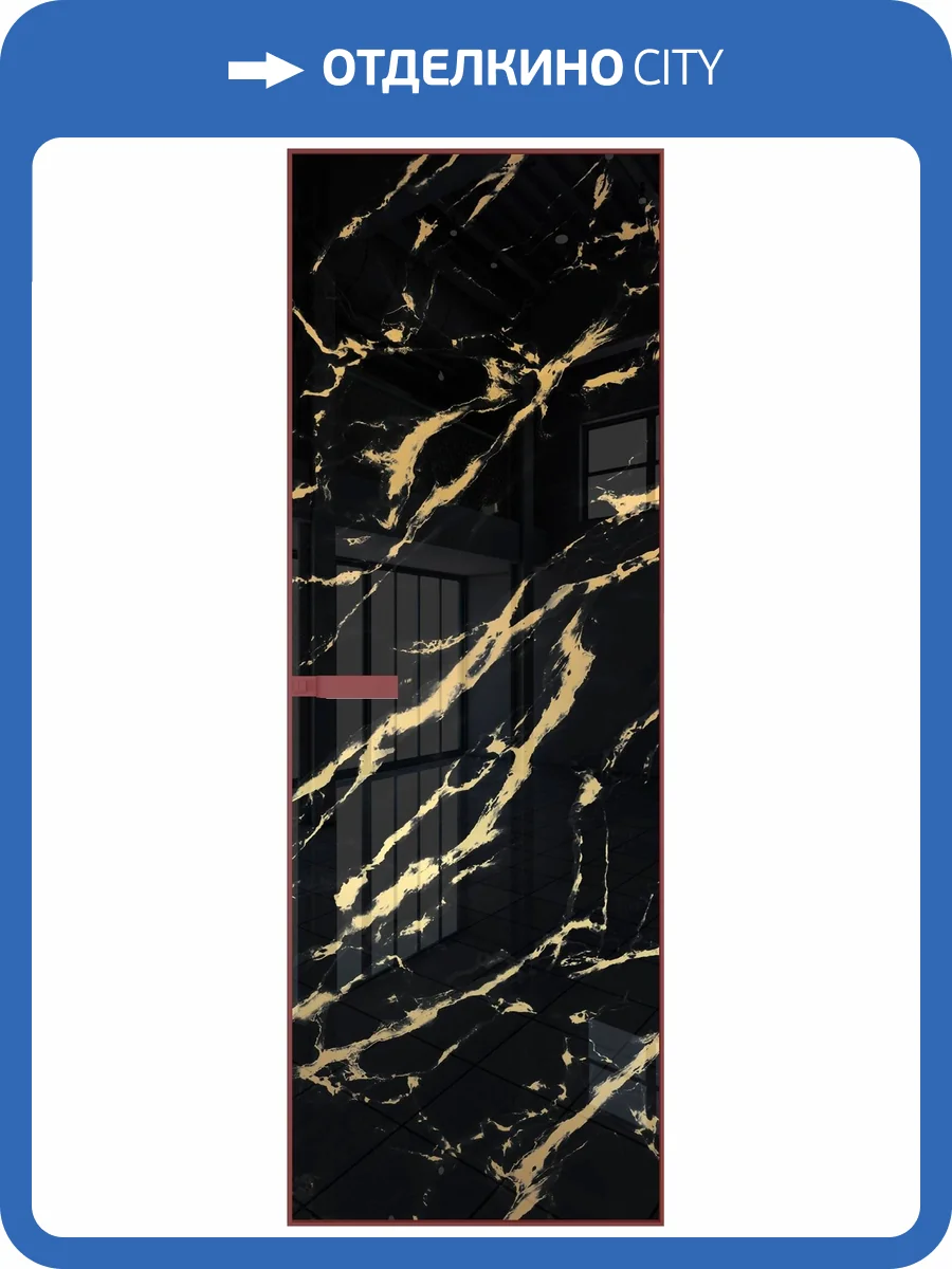 Межкомнатная дверь Profil Doors 1 AGN цвет профиля Красный антрацит, стекло безопасное 4 мм нефи черный узор золото 600x2000 фото 2