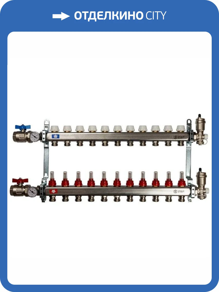 Коллектор Stout из нержавеющей стали в сборе с расходомерами 1/3/4x11, SMS 0907 000011 фото 6
