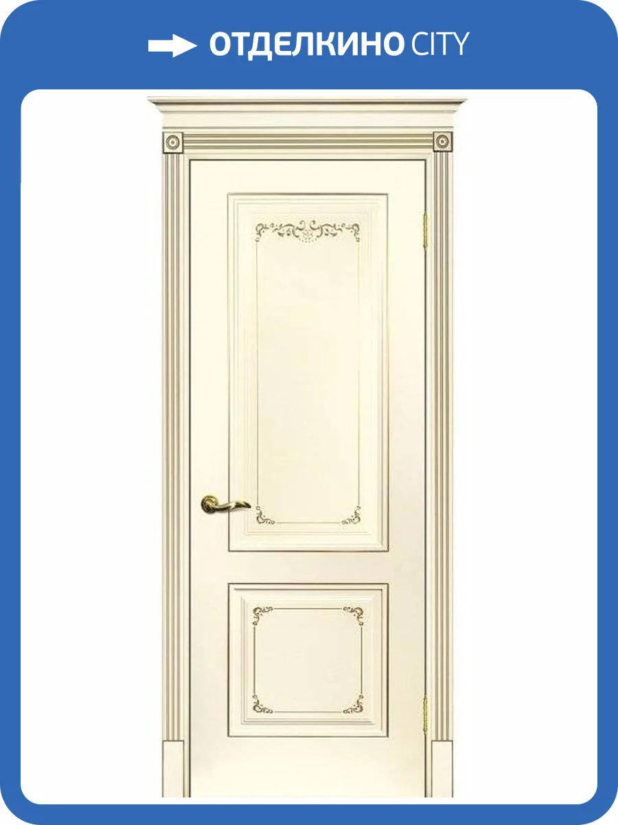 Межкомнатная дверь эмаль Текона СМАЛЬТА 14, глухая, слоновая кость, патина шампань 600x2000 фото 2