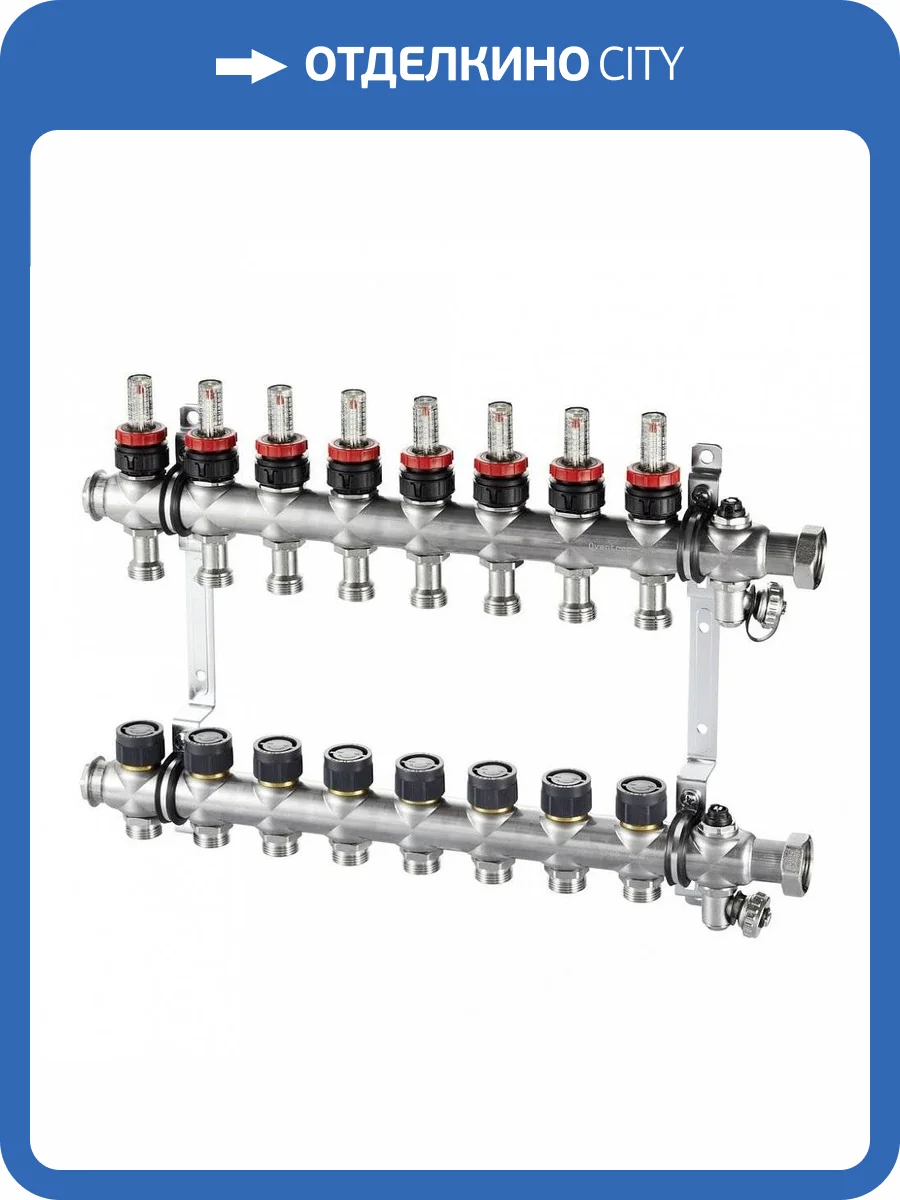 Коллектор Oventrop Multidis SF 3, нержавеющая сталь, 1 x 3/4 дюйма, с ротаметрами 0-5 л/мин. на подаче фото 3