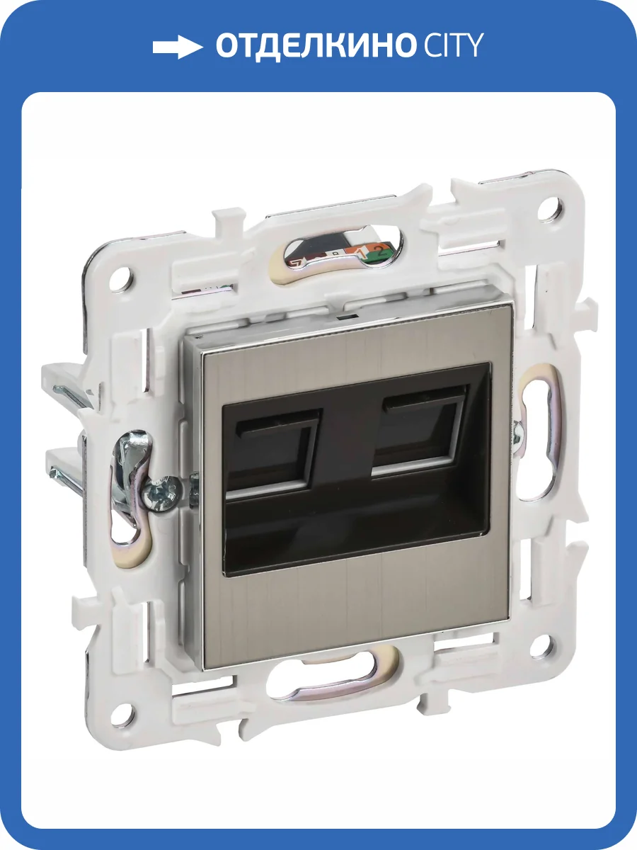 Розетка компьютерная RJ45 2-местная IEK Skandy SK-K20-1-K50 никель фото 7