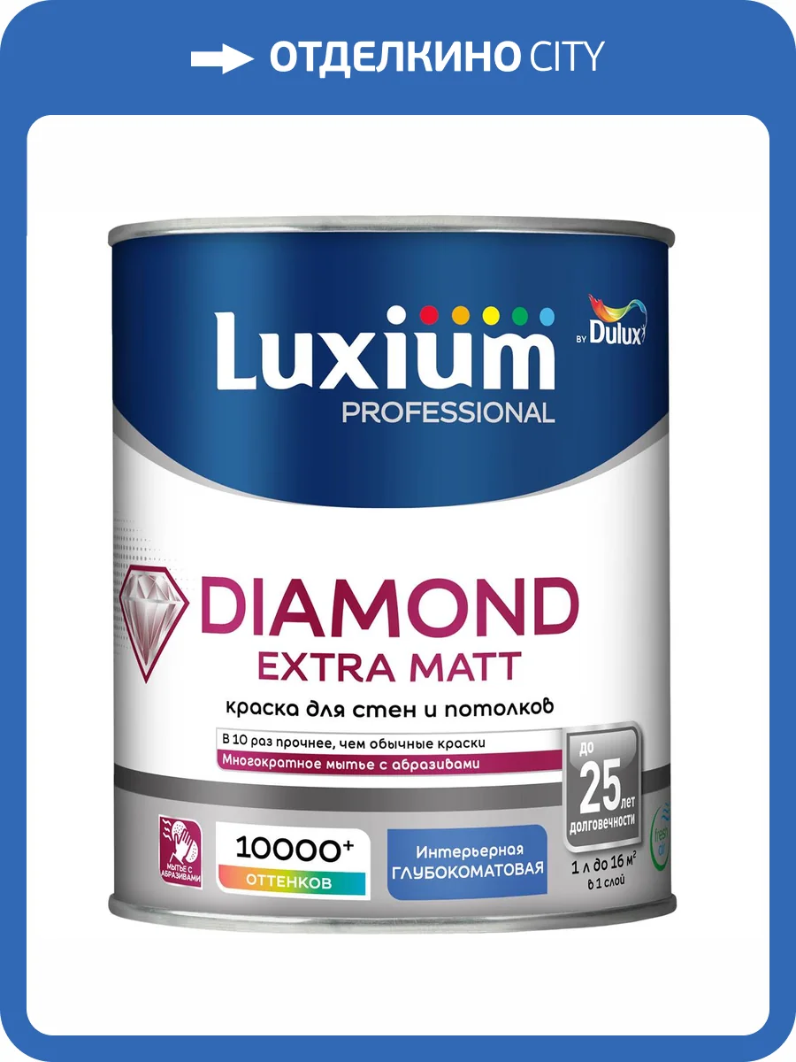 Краска для стен и потолков водно-дисперсионная Luxium Diamond Extra Matt глубокоматовая база BC 0.9 л фото 2