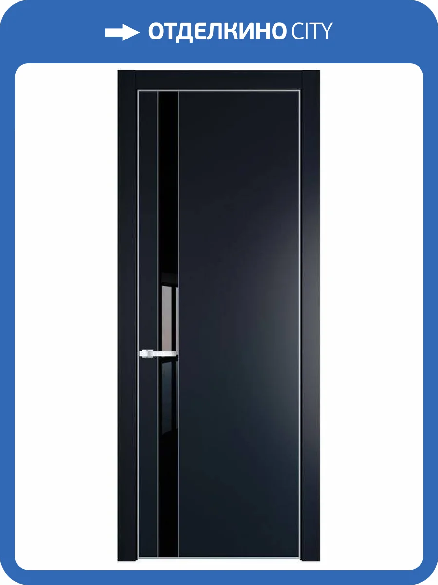 Межкомнатная дверь Profil Doors 18 PE полотно Нэви Блу, кромка алюминиевая с четырех сторон матовая, стеклянная вставка черный лак 700x2000 фото 2