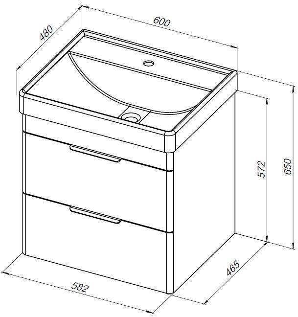Тумба с раковиной Aquanet Ирис new 60 312425 подвесная, белый глянец, 2 ящика, раковина Ирис-Т 00346264 фото 5