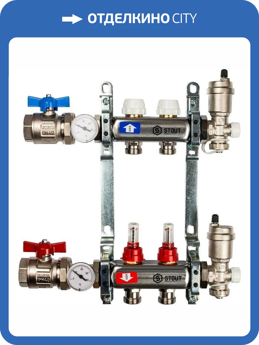 Коллектор Stout из нержавеющей стали в сборе с расходомерами 1/3/4x2, SMS 0907 000002 фото 6
