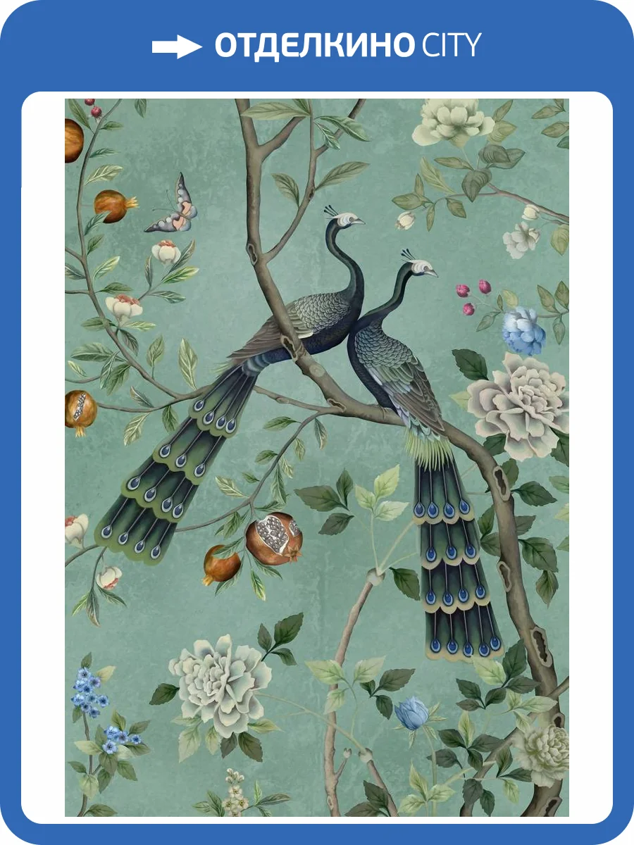 Бесшовные Eco обои Ortograf Flora 31260 Two peacocks dark green Ворс+ ОЕ+ фото 2