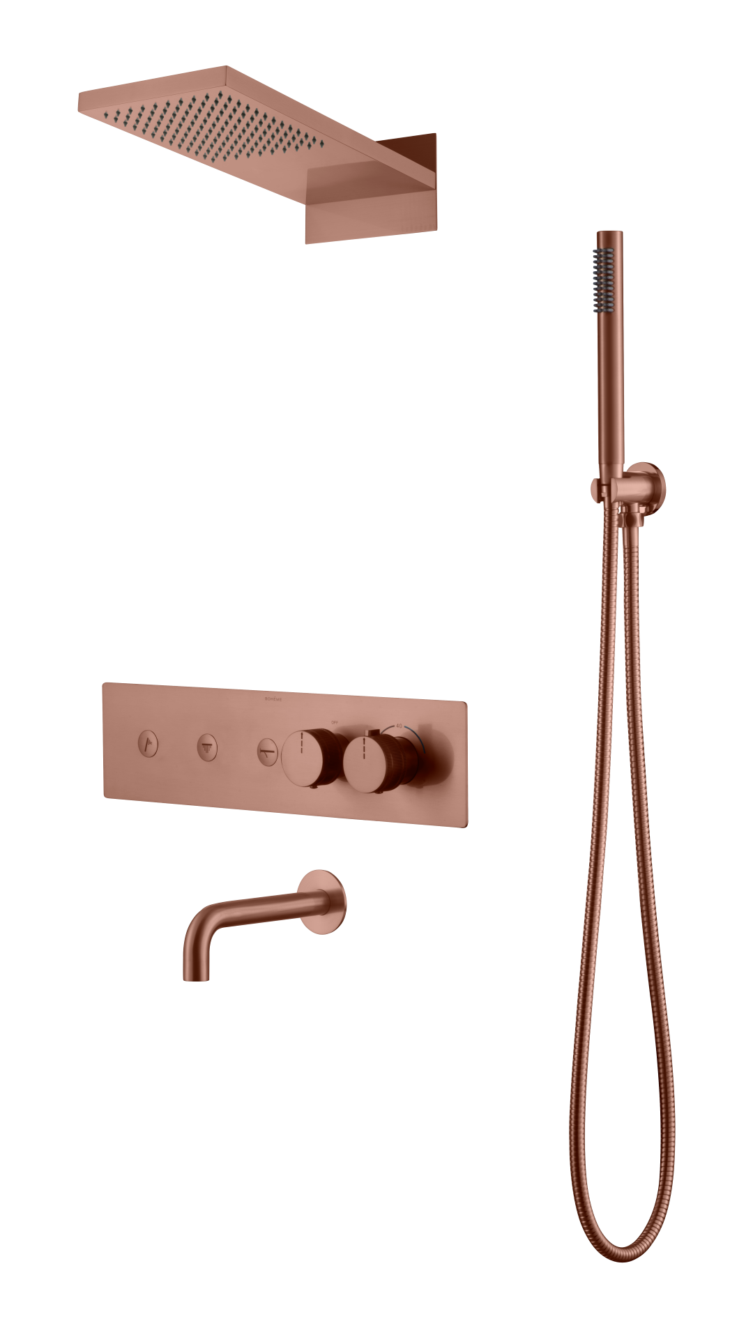 Душевой комплект Boheme Fusion 131-2-CB с термостатом, трехпозиционная с изливом, Copper Brushed