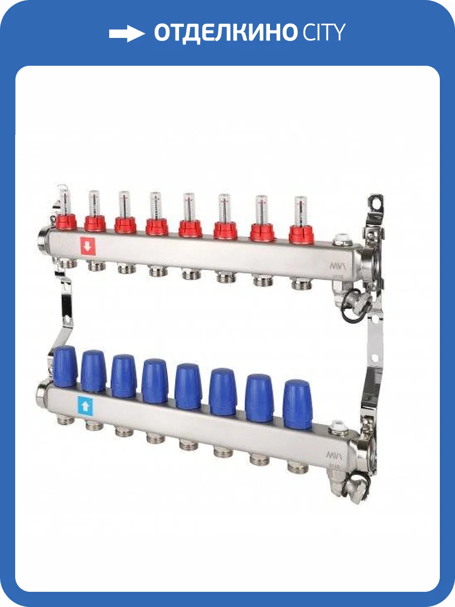 Коллектор MVI с расходомерами, дренажным краном и воздухоотводчиком 8 выходов фото 2