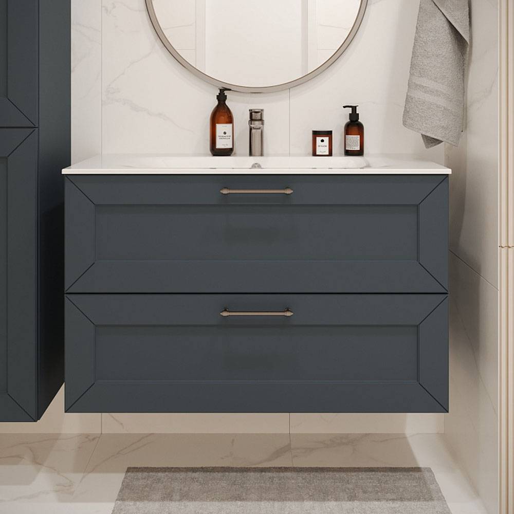 Тумба с раковиной Terminus Victoria VIC101002703101O серый шёлк, 100x62