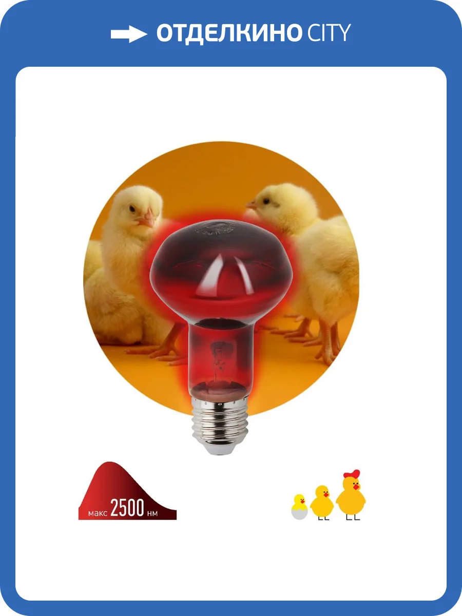 Лампа инфракрасная ЭРА E27 60 Вт для обогрева животных и освещения ИКЗК 230-60 Вт R63 Е27 Б0057281 фото 7