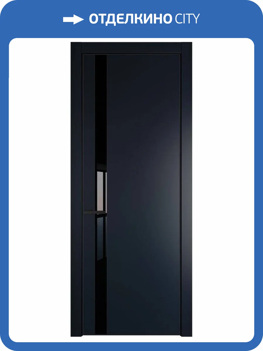 Межкомнатная дверь Profil Doors 18 PE полотно Нэви Блу, кромка алюминиевая с четырех сторон черная, стеклянная вставка черный лак 600x2000 фото 2
