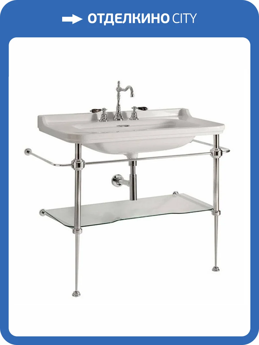 Консоль под раковину Kerasan Waldorf 9196K1cr со стеклянной полочкой, хром фото 4