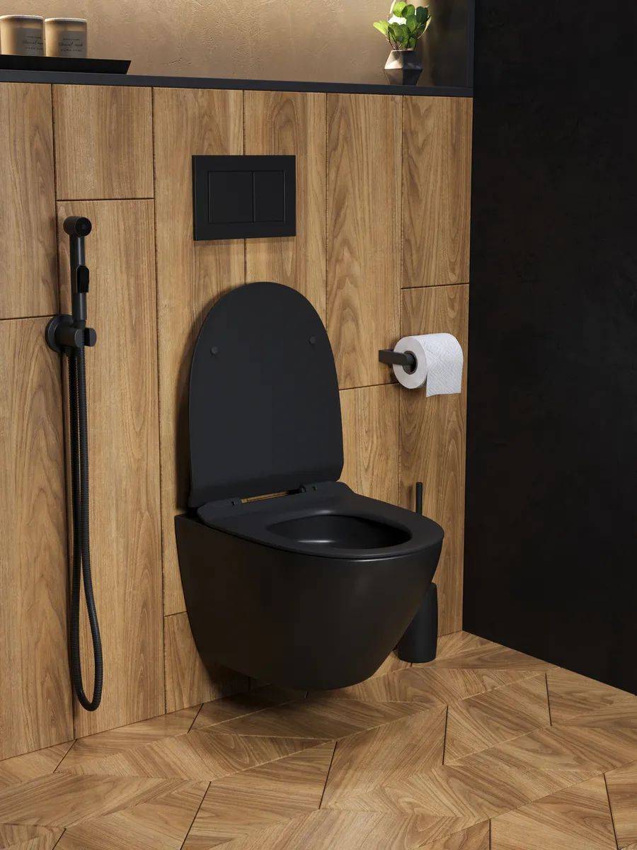 Унитаз подвесной Watersense Milana Pro Vortex W00160 безободковый, сиденье микролифт, черный матовый фото 8