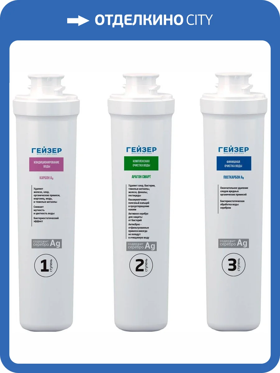 Комплект картриджей Гейзер 50094 для фильтра Гейзер Смарт универсальный фото 3