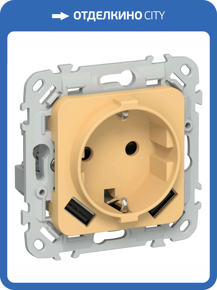 Розетка 1-местная с заземлением, шторками и USB Type A+A IEK Flite FI-R14-16-U21-D31-K90 золотарник фото 2