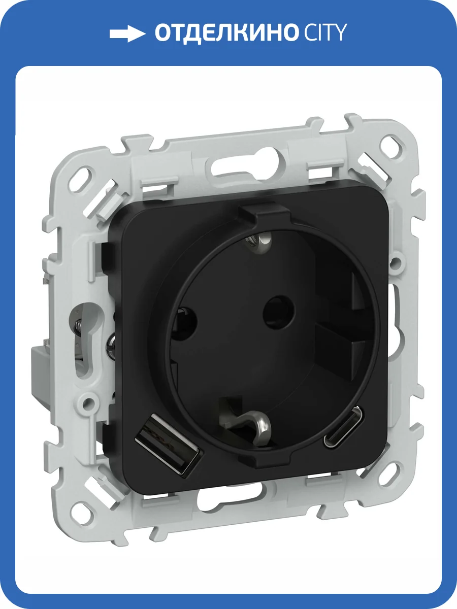 Розетка 1-местная с заземлением, шторками и USB Type A+С IEK Flite FI-R14-16-U22-020-K02 черный фото 2