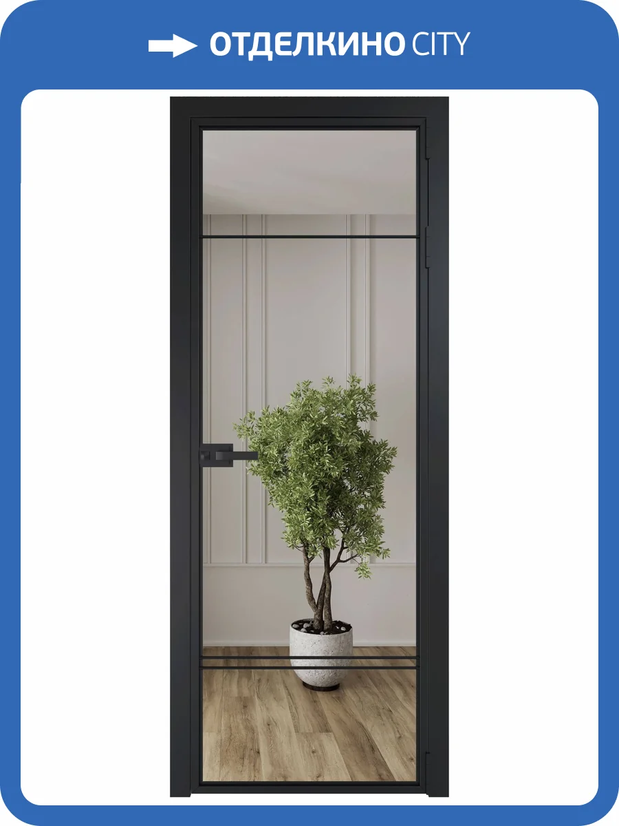 Межкомнатная дверь Profil Doors 4 AX цвет профиля Черный, стекло безопасное 6 мм зеркало 700x2000 фото 2