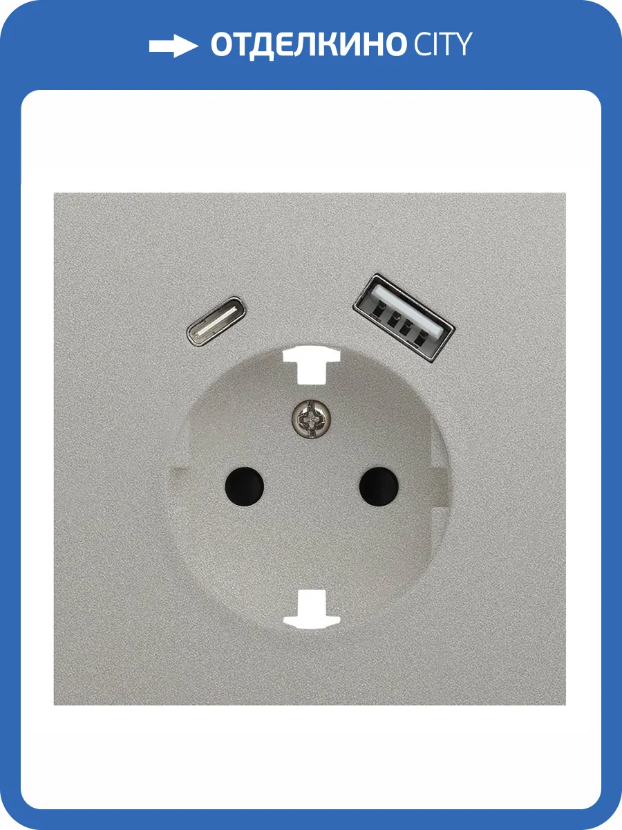 Лицевая панель для розетки 2к+з с USB A+C Rikett 35637 PL платина фото 2