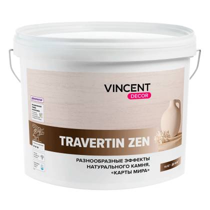 Штукатурка декоративная акриловая с эффектом натурального камня Vincent decor Travertin Zen 14 кг
