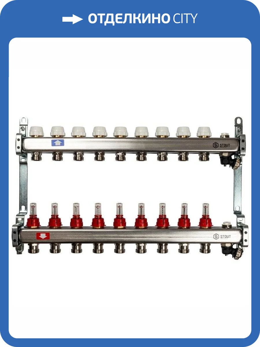 Коллектор Stout из нержавеющей стали с расходомерами, с клапаном вып. воздуха и сливом 1/3/4x9, SMS-0927-000009 фото 7