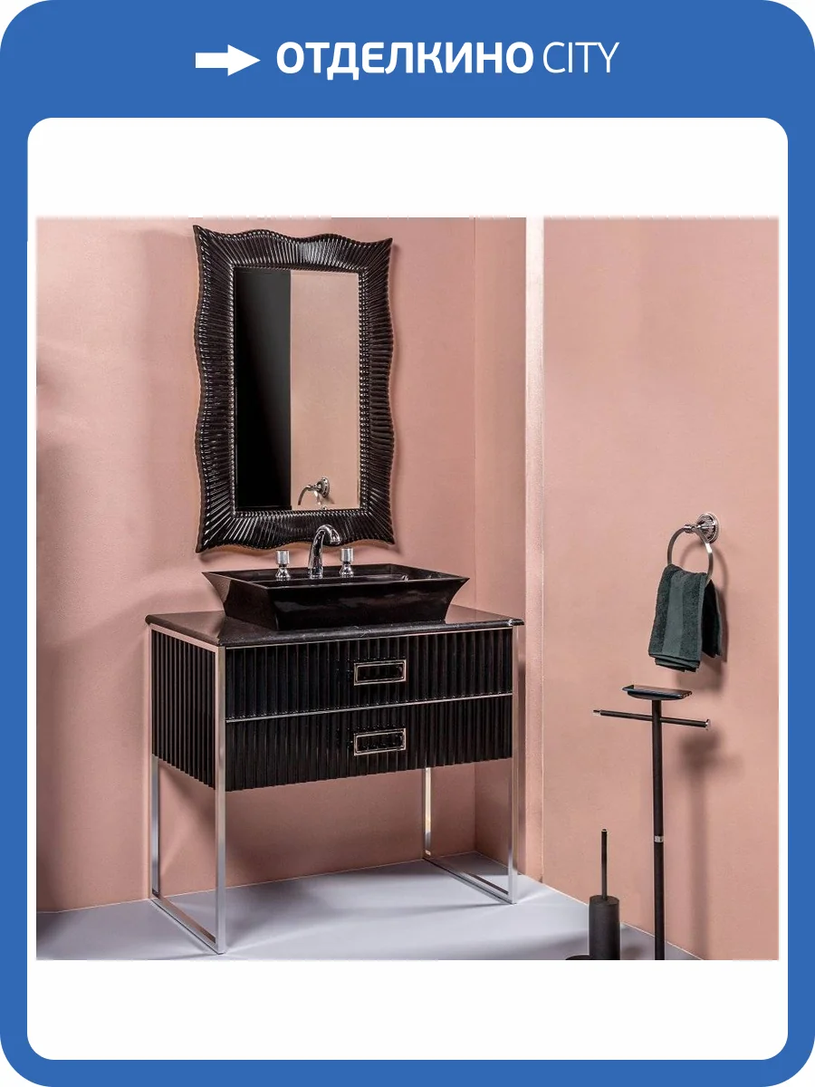 Мебель для ванной Armadi Art Monaco 100 столешницей из мрамора черная, хром, прямоугольная раковина фото 13