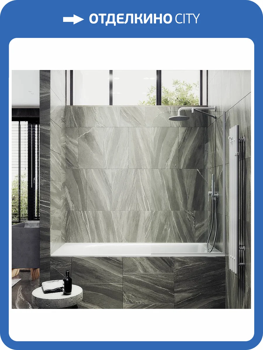 Шторка на ванну MaybahGlass MGV-144-1у стекло прозрачное, профиль белый матовый, 1400x640 фото 4