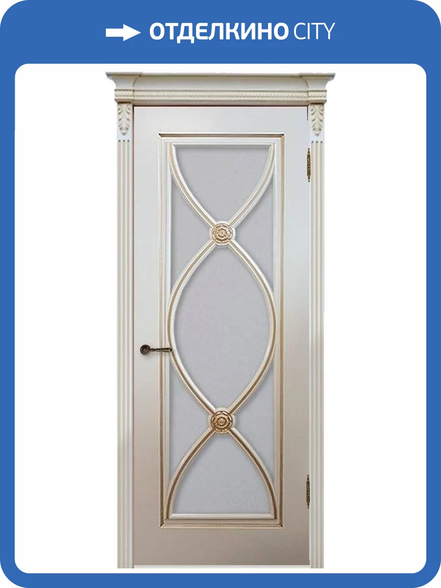 Межкомнатная дверь Verda эмаль Фламенко, остекленная, RAL9001, патина золото 900x2000 фото 2